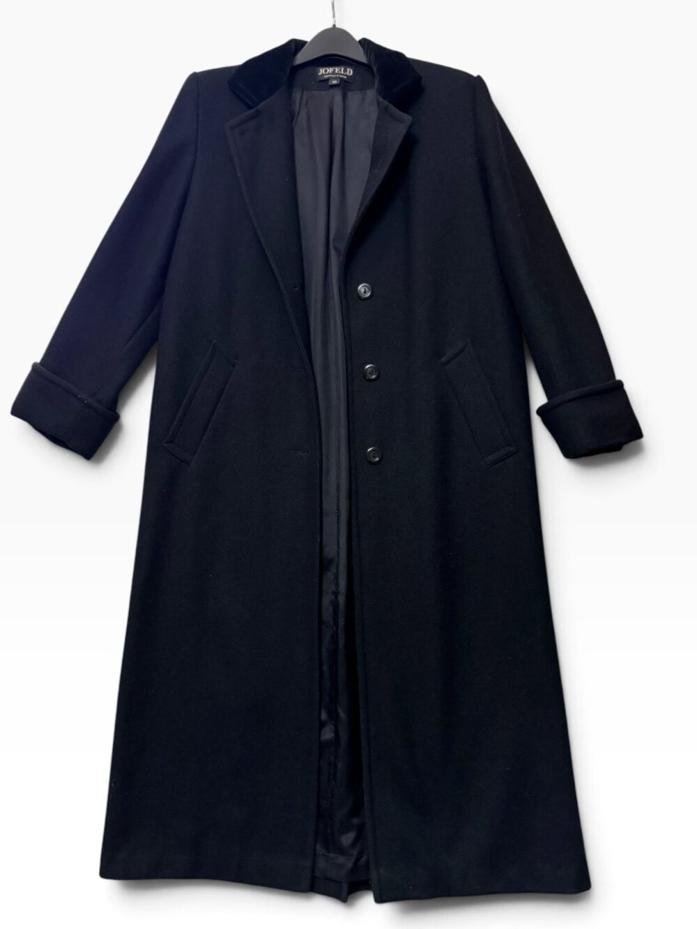 Jofeld Womens Black Full-Length Cotton Velvet Coat Size 10 Water Repellant